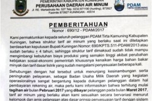 Surat edaran kenaikan tarir air PDAM Kuningan.